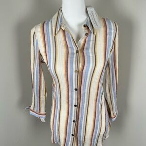Soft Surroundings Sumter Striped 100% Cotton Button Down Shirt NWT